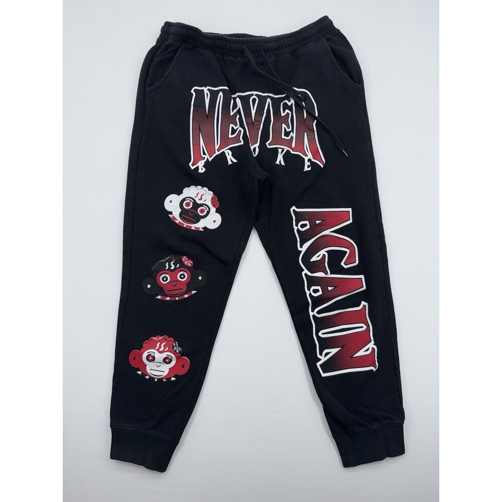 NBA Black Sweatpants Never Broke Again Streetwear Joggers Pants Men Size Large